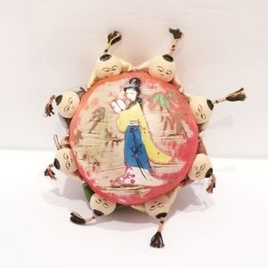 Vintage Asian Round Pin Cushion 8 Faces Featuring Geisha Woman